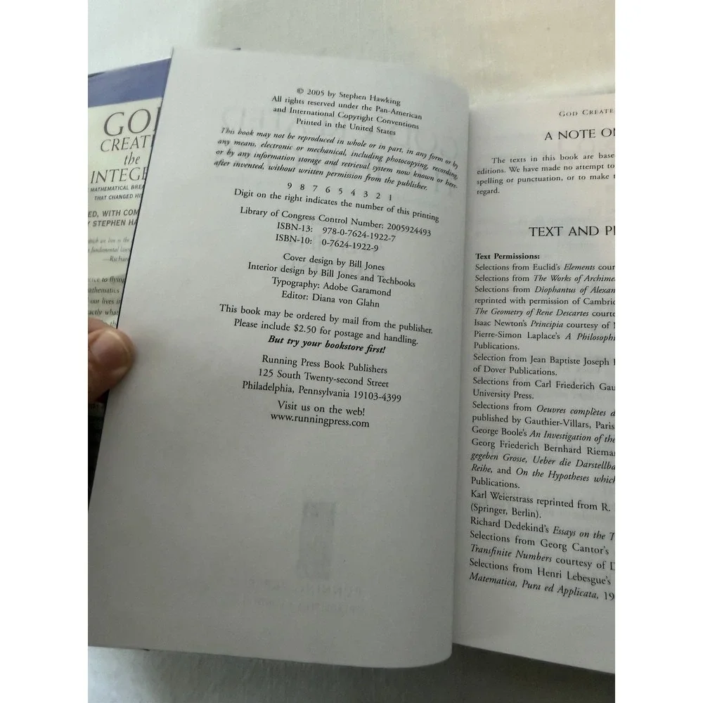 Stephen Hawking God Created the Integers HC DJ  2005 Running Press